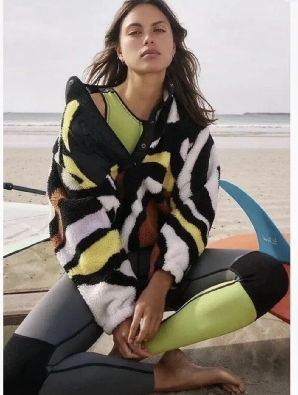FREE PEOPLE Hit The Slopes In Peruvian Walnut Printed Fleece Jacket S NWOT